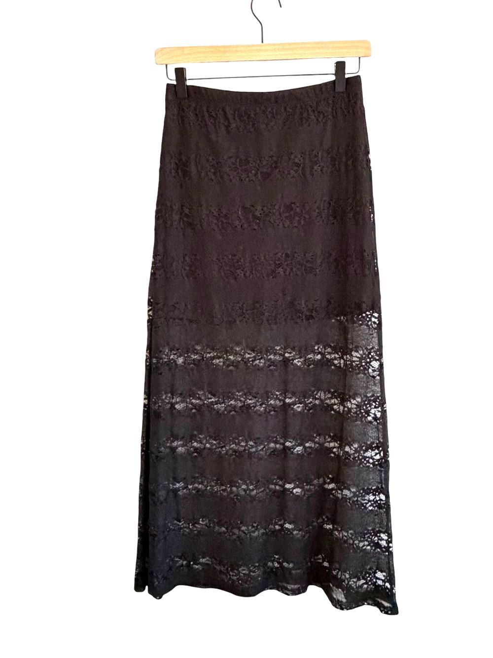 Vintage Whimsigoth Black Sheer Lace Maxi Skirt Size S Fairy Grunge Dark Coquette